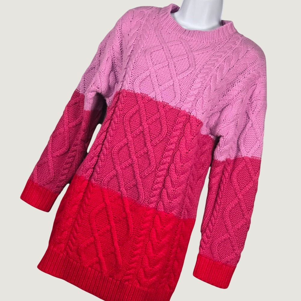 Hyacinth House Women Small Cable Knit Colorblock Sweater Mini Dress Long Sleeve